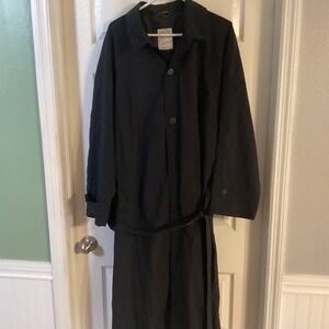 Vintage Kenneth Barnard Mens Black Trench Coat Belted Full Length Size Lage